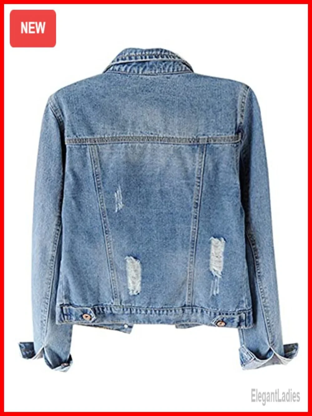 Distressed Ripped Long Sleeve Denim Jacket Women's Trucker Jean Coat